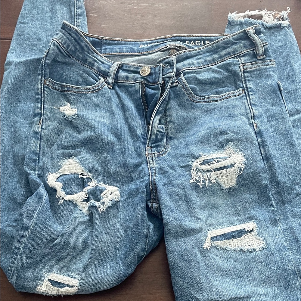 American Eagle Outfitters Blue Distressed Skinny Jeans